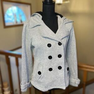 Sebby Black and White Herringbone Hooded Pea Coat Size XL